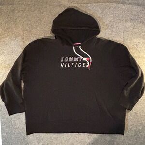 Tommy Hilfiger Sport Mens 2XL Black Pullover Hoodie Logo Graphic Sweatshirt